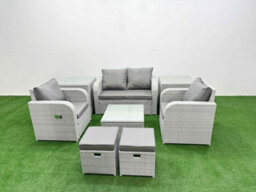 Fimous Pe Wicker Rattan Garden Sofa Set Reclining Adjustable Chair Square Coffee Table 6 Seater 2 Stools 2 Side Table - thumbnail 1