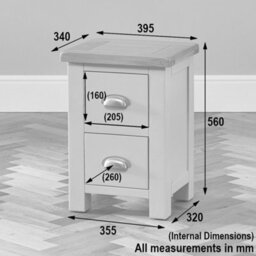 The Furniture Market Cotswold Grey Painted Slim 2-Drawer Bedside Table With Natural Oak Top, Light Grey Finish, Brushed Steel Cup Handles - thumbnail 7