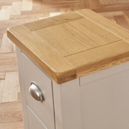 The Furniture Market Cotswold Grey Painted Slim 2-Drawer Bedside Table With Natural Oak Top, Light Grey Finish, Brushed Steel Cup Handles - thumbnail 5