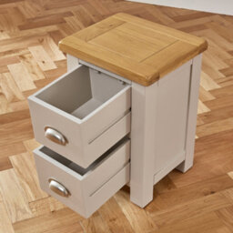 The Furniture Market Cotswold Grey Painted Slim 2-Drawer Bedside Table With Natural Oak Top, Light Grey Finish, Brushed Steel Cup Handles - thumbnail 4
