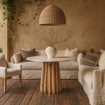 Wyld Haus Parnaiba Round Dining Table, White Top And Natural Fluted Base, 1200mm - image 1