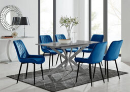 Furniturebox Uk Lira 100Cm Grey Metal Extending Dining Table & 6 Navy Pesaro Black Leg Chairs - thumbnail 1