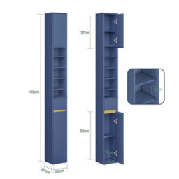 Sobuy Bzr34-Ii-B,tall Bathroom Storage Cabinet - Slim Bathroom Unit,compact Bathroom Furniture, Blue,w20Xd20Xh180 - thumbnail 3