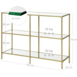Songmics Vasagle Console Table, 3-Tier Tempered Glass Sofa Table, Modern Storage Shelf, Sturdy, Easy Assembly, For Living Room, Bedroom - thumbnail 7