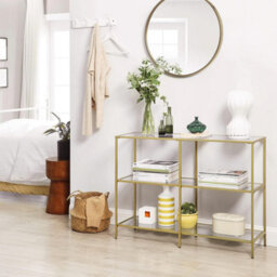 Songmics Vasagle Console Table, 3-Tier Tempered Glass Sofa Table, Modern Storage Shelf, Sturdy, Easy Assembly, For Living Room, Bedroom - thumbnail 4