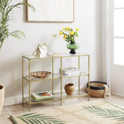 Songmics Vasagle Console Table, 3-Tier Tempered Glass Sofa Table, Modern Storage Shelf, Sturdy, Easy Assembly, For Living Room, Bedroom - thumbnail 3