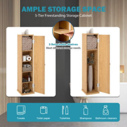 Gainoom Compact Toilet Tissue Storage Tower Toilet Paper Storage Holder-Natural - thumbnail 8