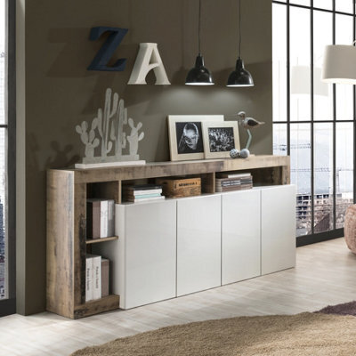 FurniComp LTD Furnicomp Lorenzo 4 Door White Gloss And Pero Oak Sideboard - image 1
