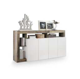 FurniComp LTD Furnicomp Lorenzo 4 Door White Gloss And Pero Oak Sideboard - thumbnail 2