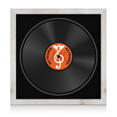 "16X16"" White Rustic Modern Vinyl Record Frame With Black Mount For 12 Inch Lp Disc - Ak Frames" - image 1