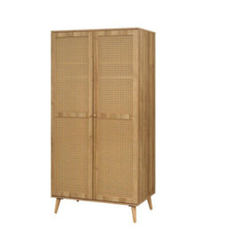 Swish Furniture Manila Oak & Pvc Rattan 2 Door Double Wardrobe Bedroom Furniture Storage - thumbnail 2