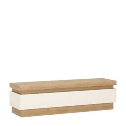 Wyld Haus Hjorring Tv Cabinet White Gloss With Natural Oak 2 Drawer - thumbnail 4