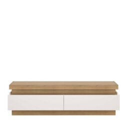 Wyld Haus Hjorring Tv Cabinet White Gloss With Natural Oak 2 Drawer - thumbnail 2