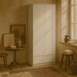 Wyld Haus Budapest White Gloss Wooden Wardrobe - 2 Doors, 1 Drawer - thumbnail 1