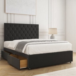 Bsspoke Mia Divan Bed In Black Plush Velvet 24Inch Headboard & 2 Drawers Same Side & No Mattress In 3Ft 4Ft 4Ft6 5Ft 6Ft - thumbnail 2