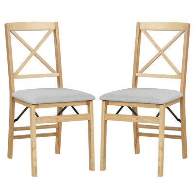 Gainoom Folding Natural Dining Chairs Set Of 2 Kitchen Side Chairs With Padded Seat Cross Backrest - image 1