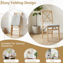 Gainoom Folding Natural Dining Chairs Set Of 2 Kitchen Side Chairs With Padded Seat Cross Backrest - thumbnail 7