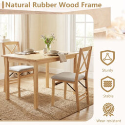 Gainoom Folding Natural Dining Chairs Set Of 2 Kitchen Side Chairs With Padded Seat Cross Backrest - thumbnail 6