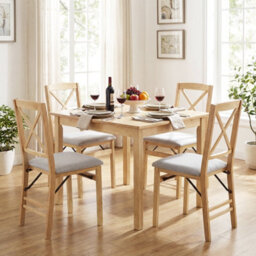 Gainoom Folding Natural Dining Chairs Set Of 2 Kitchen Side Chairs With Padded Seat Cross Backrest - thumbnail 5