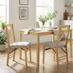 Gainoom Folding Natural Dining Chairs Set Of 2 Kitchen Side Chairs With Padded Seat Cross Backrest - thumbnail 4