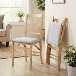 Gainoom Folding Natural Dining Chairs Set Of 2 Kitchen Side Chairs With Padded Seat Cross Backrest - thumbnail 3