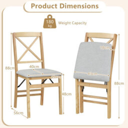 Gainoom Folding Natural Dining Chairs Set Of 2 Kitchen Side Chairs With Padded Seat Cross Backrest - thumbnail 2