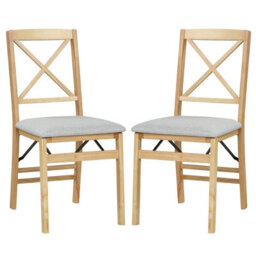 Gainoom Folding Natural Dining Chairs Set Of 2 Kitchen Side Chairs With Padded Seat Cross Backrest - thumbnail 1