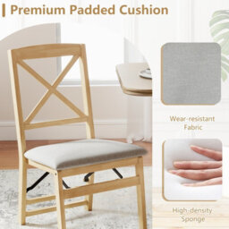 Gainoom Folding Natural Dining Chairs Set Of 2 Kitchen Side Chairs With Padded Seat Cross Backrest - thumbnail 9