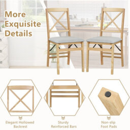 Gainoom Folding Natural Dining Chairs Set Of 2 Kitchen Side Chairs With Padded Seat Cross Backrest - thumbnail 8