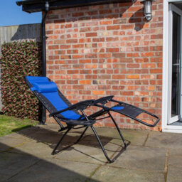 Samuel Alexander Luxury Padded Multi Position Zero Gravity Garden Relaxer Chair Lounger In Blue & Black - thumbnail 2