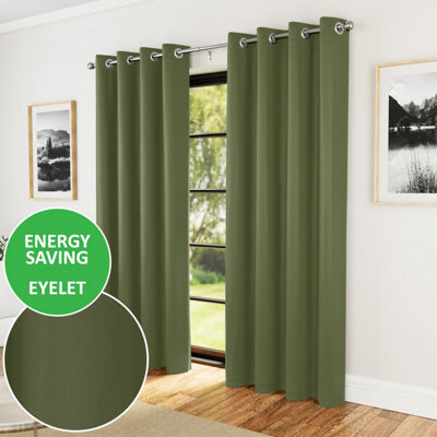Enhanced Living Nightfall Plain Supersoft Olive Green Thermal Blockout Eyelet Curtains (Pair) - 66 X 90 Inch (168 X 229Cm) - image 1