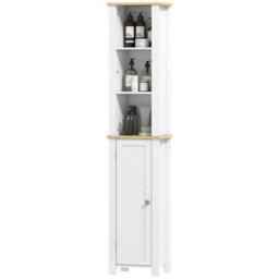 Slim Bathroom Storage Unit With Open Compartment, White - thumbnail 1