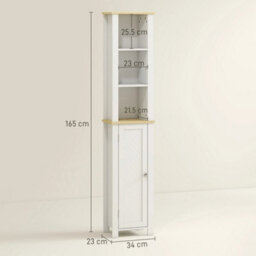 Slim Bathroom Storage Unit With Open Compartment, White - thumbnail 2