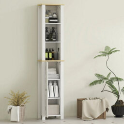 Slim Bathroom Storage Unit With Open Compartment, White - thumbnail 4