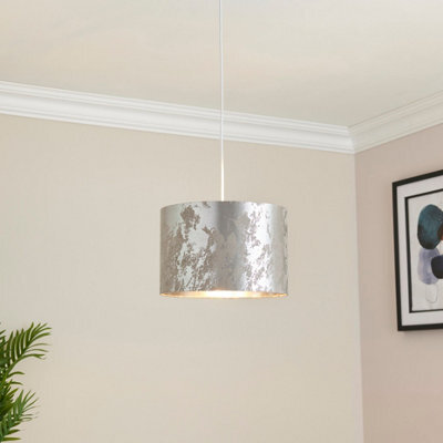 Oraco Brushed Silver Effect Distressed Cylinder Light Shade (D)30Cm
