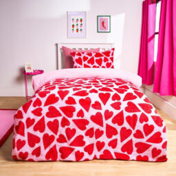 OHS Heart Waffle Sherpa Fleece Reversible Duvet Cover Bedding Set, Single - thumbnail 1