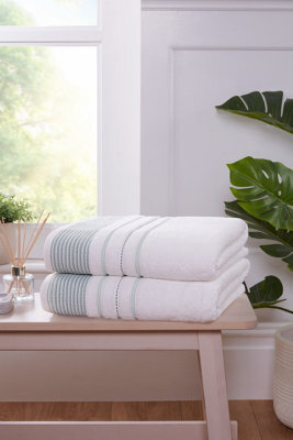Rapport Home Dakota Stripe Bath Sheet Pure Cotton Green - image 1