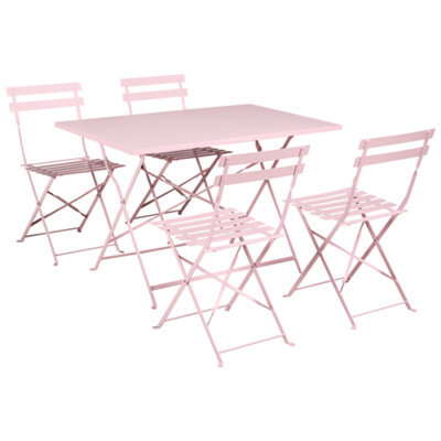 Beliani Garden Dining Set 4 Seater Fiori Folding Metal Pastel Pink - image 1