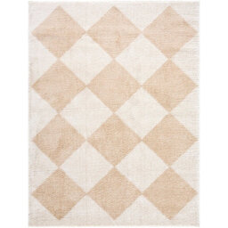 Livabliss Fossay Shaggy-Washable Beige High Pile Diamond Living Bedroom Rug 120 X 170 Cm Easy Care, Non Shedding - thumbnail 1
