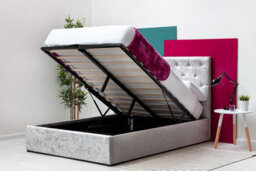 Parwich Silver Crushed Velvet Gas Lift Storage Ottoman Bed Double 4Ft6 - thumbnail 2