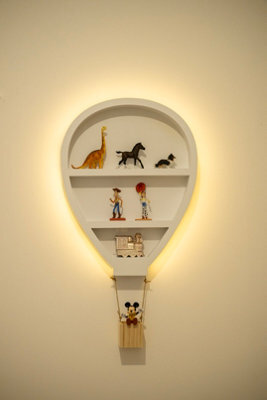 Marco Paul White Wooden Shelves, Children's Hot Air Balloon Shelf, Wall Mounted, Led Lights - image 1