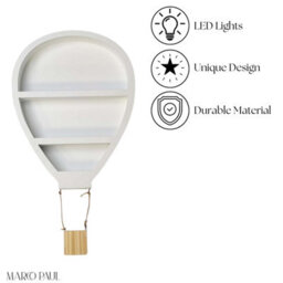Marco Paul White Wooden Shelves, Children's Hot Air Balloon Shelf, Wall Mounted, Led Lights - thumbnail 5
