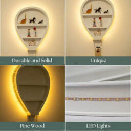 Marco Paul White Wooden Shelves, Children's Hot Air Balloon Shelf, Wall Mounted, Led Lights - thumbnail 6