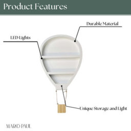 Marco Paul White Wooden Shelves, Children's Hot Air Balloon Shelf, Wall Mounted, Led Lights - thumbnail 4