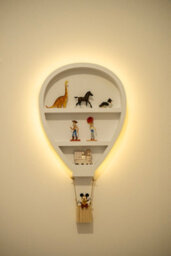 Marco Paul White Wooden Shelves, Children's Hot Air Balloon Shelf, Wall Mounted, Led Lights