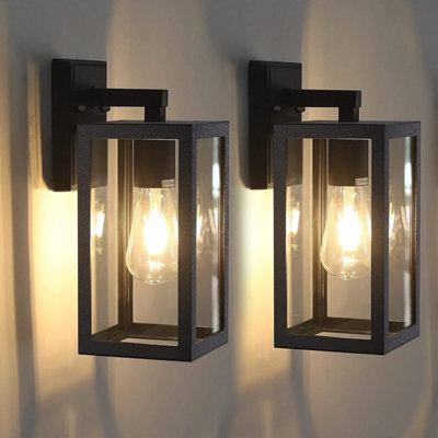 Brimmel Outdoor Wall Lights Black Lantern Porch Light, Aluminum Exterior Lanterns With Clear Glass Shade Anti-Rust Sconce