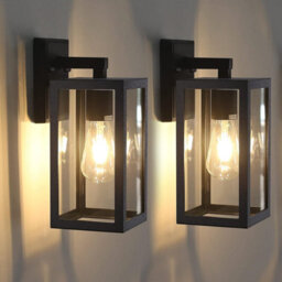 Brimmel Outdoor Wall Lights Black Lantern Porch Light, Aluminum Exterior Lanterns With Clear Glass Shade Anti-Rust Sconce