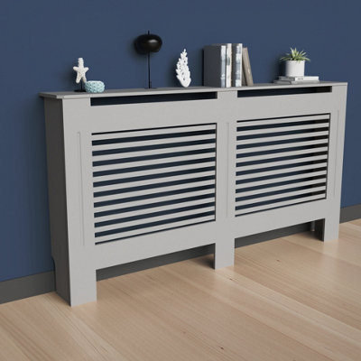 Fativo Grey Horizontal Radiator Cover Grill Shelf Cabinet Mdf Wood Modern Traditional Furniture (19D X 152W X 92.2H Cm) - image 1