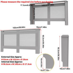 Fativo Grey Horizontal Radiator Cover Grill Shelf Cabinet Mdf Wood Modern Traditional Furniture (19D X 152W X 92.2H Cm) - thumbnail 2