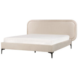 Beliani Bed Velvet Suzette 180 X 200 Cm (Eu Super King) Light Beige